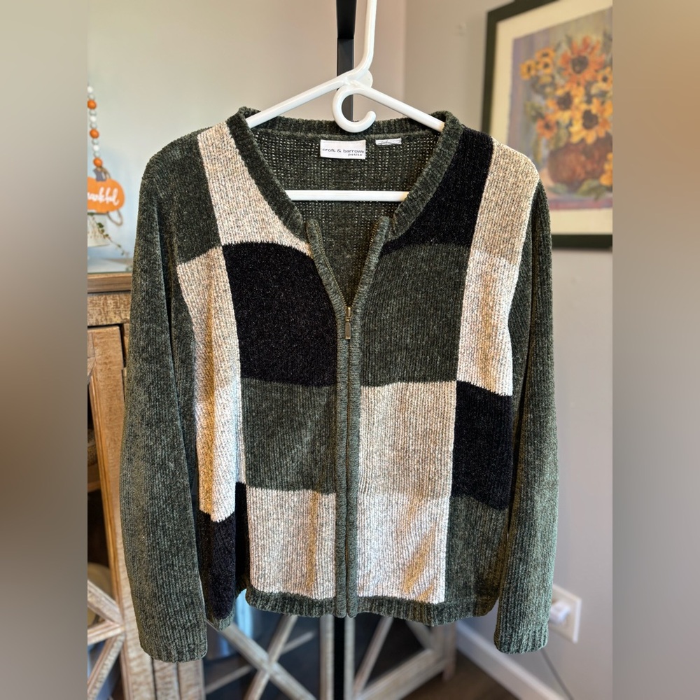 VINTAGE COLOR BLOCK 90s 2000s SOFT ZIP UP SWEATER